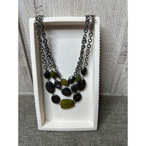 Multi-Strand Silver-Tone Chain Necklace w/Green & Silver Accents Womens Fashion